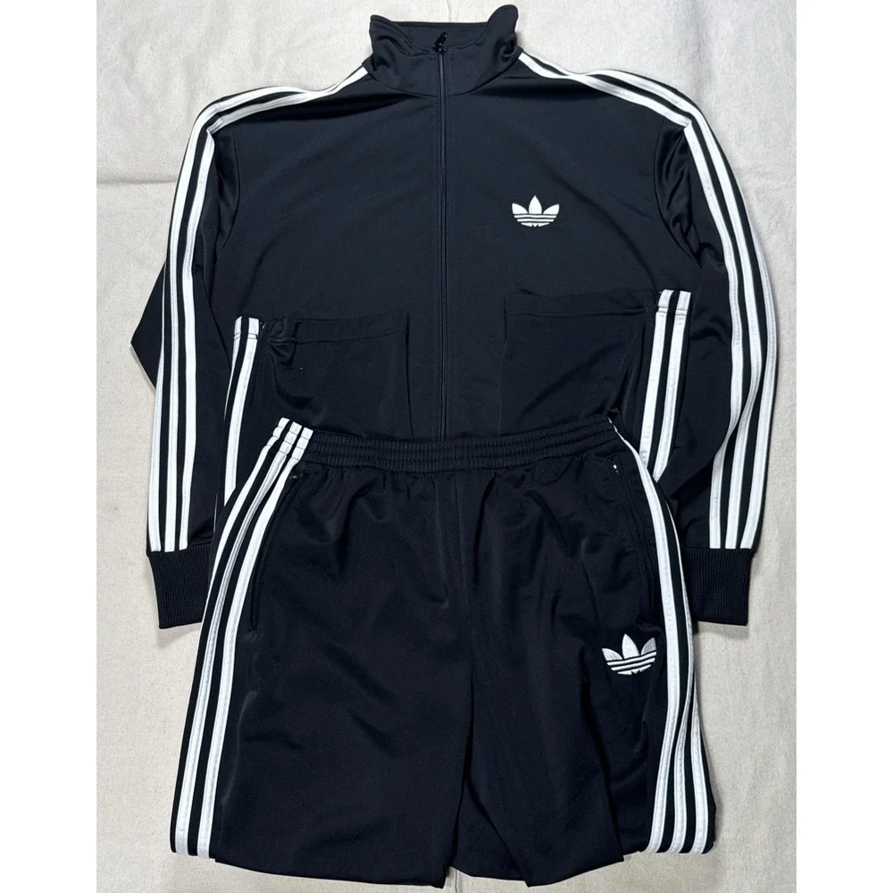 Vintage 90s Adidas Tracksuit Set Size L Black White Baggy Lined Trefoil